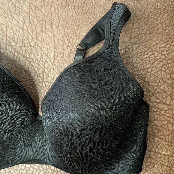 Izod Rose Lace Overlay‎ Padded Strap Lightly Padded Full Coverage Black Bra 42D - Picture 3 of 9